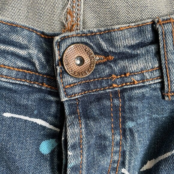 Streetwear Hip Hop Paint Splatter Jeans Women 32 Blue 25Degrees Button Fly Denim - Picture 3 of 11